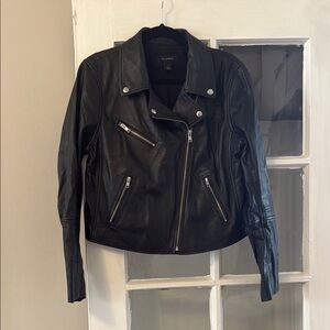 Halogen Black Leather Jacket Asymmetrical Moto Design